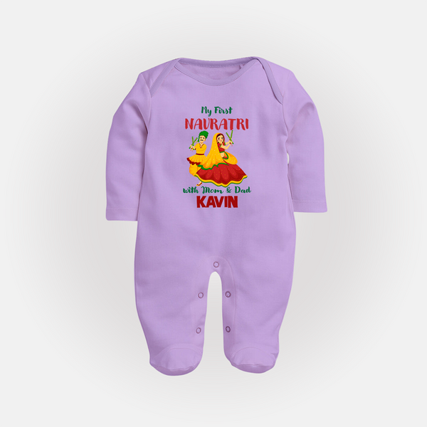 My First Navratri Garba Couple Personalized Full Body Suit - LILAC - New Born (Chest 7.5")