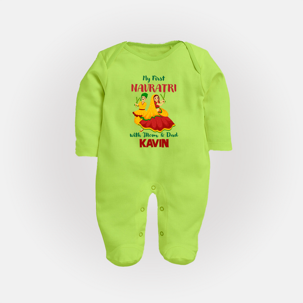 My First Navratri Garba Couple Personalized Full Body Suit - LIME GREEN - New Born (Chest 7.5")