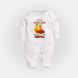 My First Navratri With Mom and Dad Sleep suit/full sleeve body suit | Personalized Baby Sleep suit/full sleeve body suit for Family Celebration - WHITE - New Born (Chest 7.5")