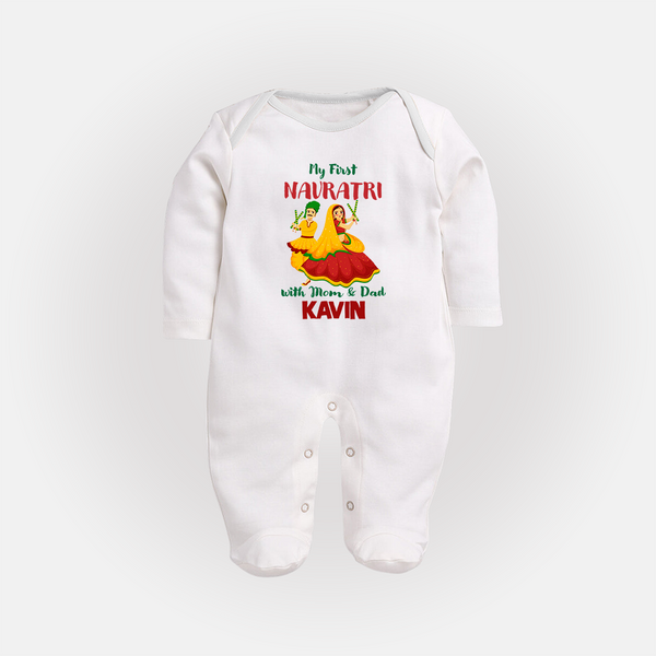 My First Navratri Garba Couple Personalized Full Body Suit - WHITE - New Born (Chest 7.5")