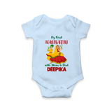 My First Navratri With Mom and Dad Romper/Onesie | Personalized Baby Romper/Onesie for Family Celebration - BABY BLUE - New Born (Chest 14")