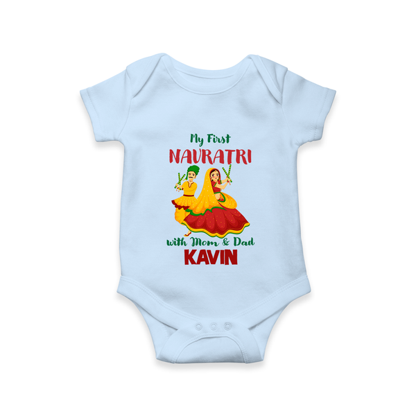 My First Navratri Garba Couple Personalized Romper - BABY BLUE - New Born (Chest 14")