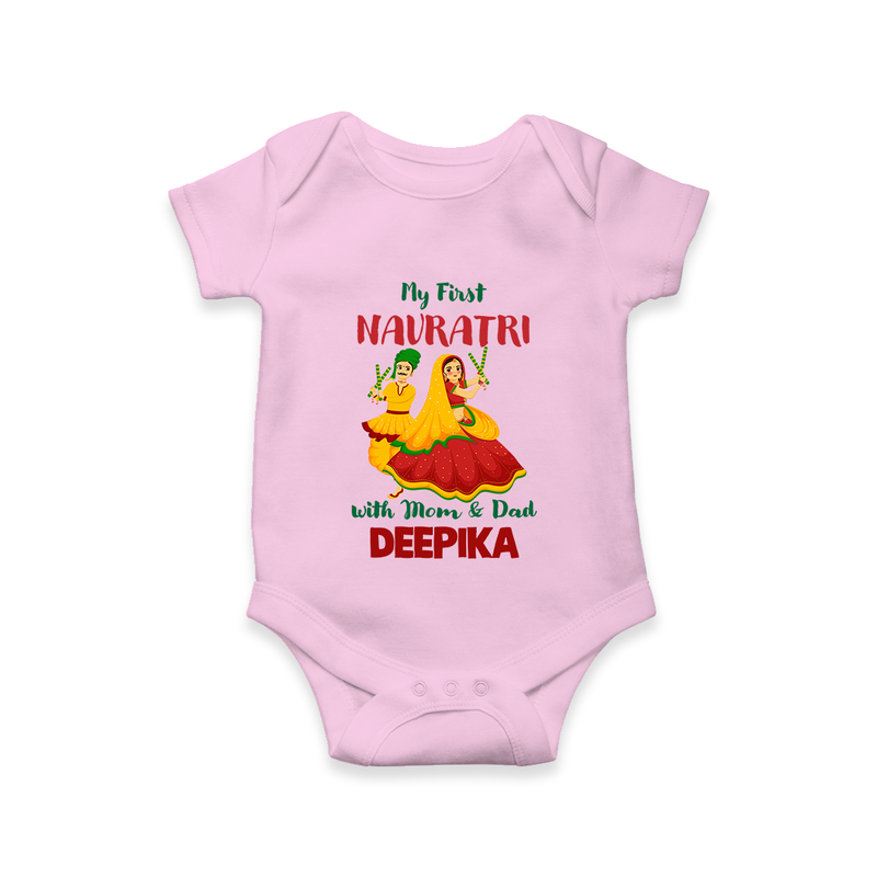 My First Navratri With Mom and Dad Romper/Onesie | Personalized Baby Romper/Onesie for Family Celebration - BABY PINK - New Born (Chest 14")