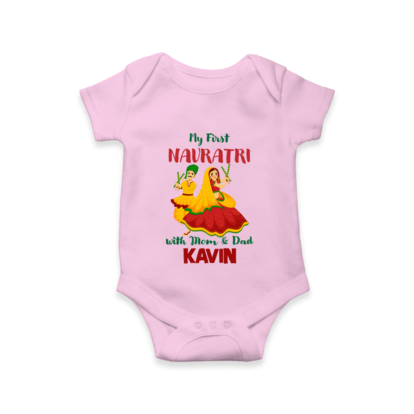 My First Navratri Garba Couple Personalized Romper - BABY PINK - New Born (Chest 14")