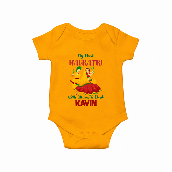 My First Navratri Garba Couple Personalized Romper - CHROME YELLOW - New Born (Chest 14")