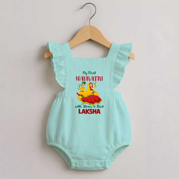My First Navratri Garba Couple Personalized Romper Frock - MINT GREEN - 0 - 3 Months Old (Chest 19")