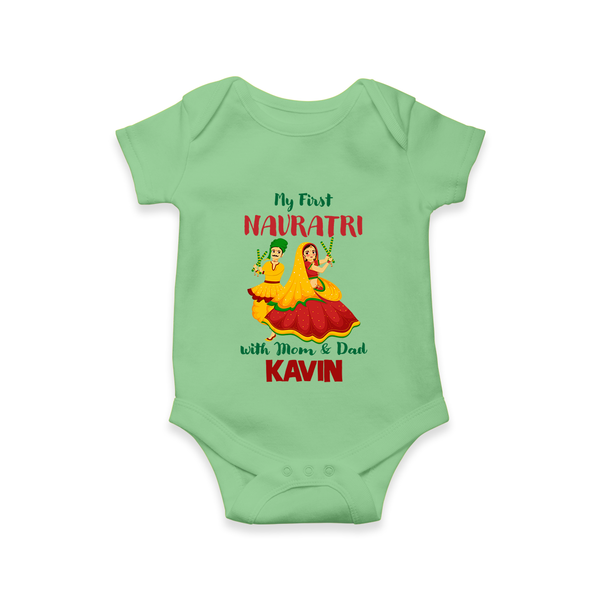 My First Navratri Garba Couple Personalized Romper - GREEN - New Born (Chest 14")