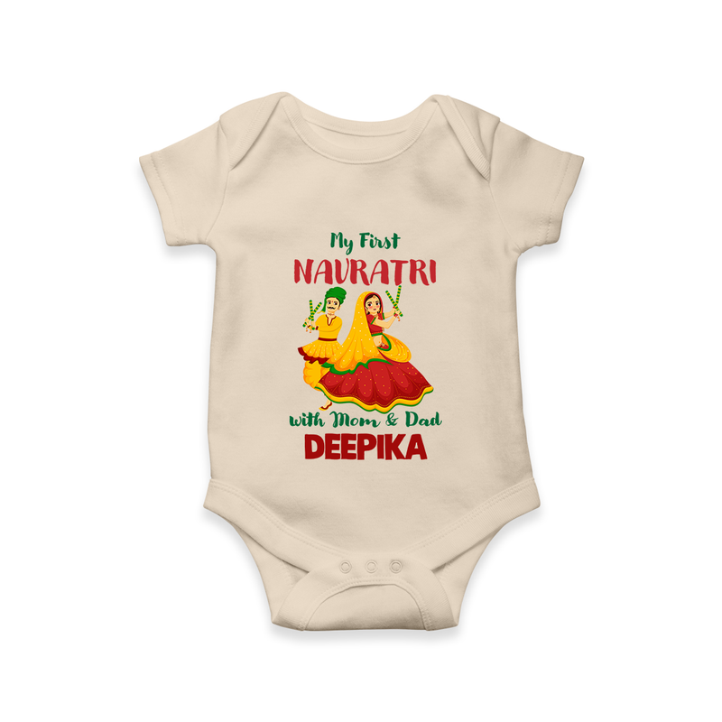 My First Navratri With Mom and Dad Romper/Onesie | Personalized Baby Romper/Onesie for Family Celebration - IVORY - New Born (Chest 14")
