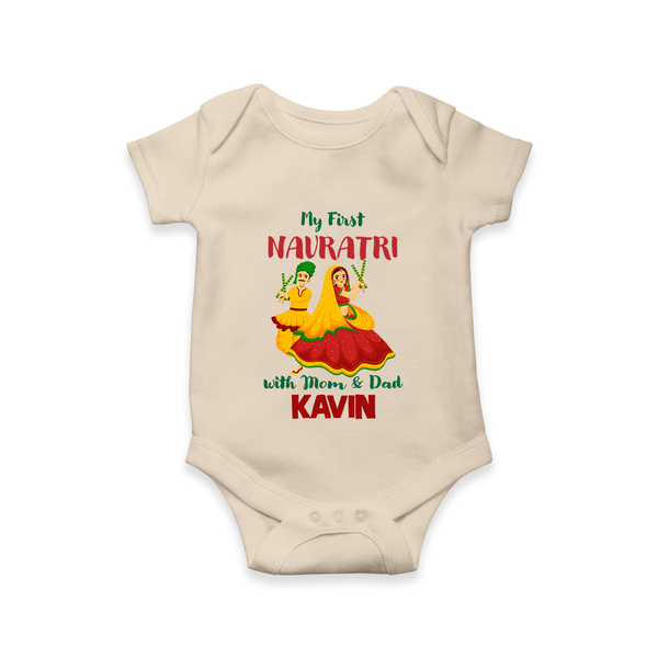 My First Navratri Garba Couple Personalized Romper - IVORY - New Born (Chest 14")