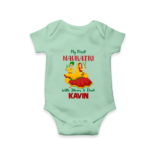 My First Navratri Garba Couple Personalized Romper - MINT GREEN - New Born (Chest 14")