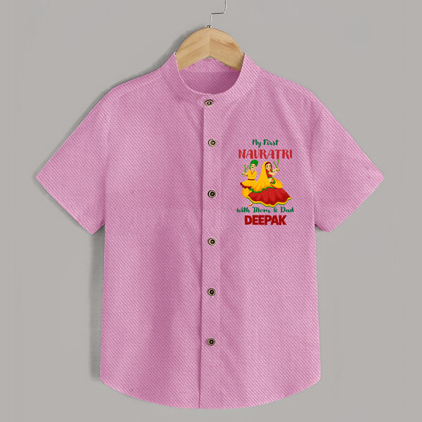 My First Navratri With Mom and Dad Shirt | Personalized Baby Shirt for Family Celebration - BABY PINK - 0 - 6 Months Old (Chest 23")