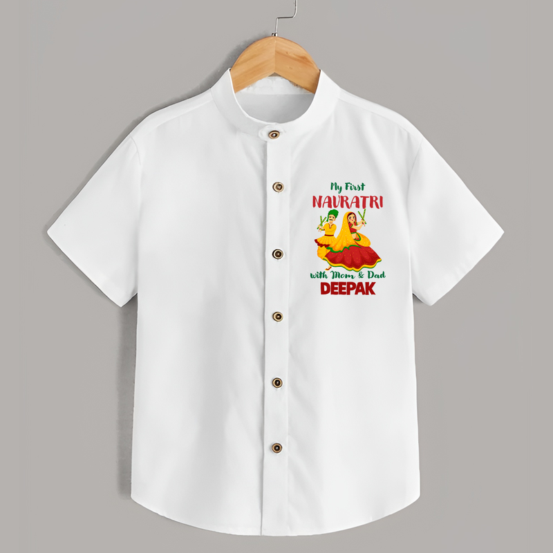 My First Navratri With Mom and Dad Shirt | Personalized Baby Shirt for Family Celebration - WHITE - 0 - 6 Months Old (Chest 23")