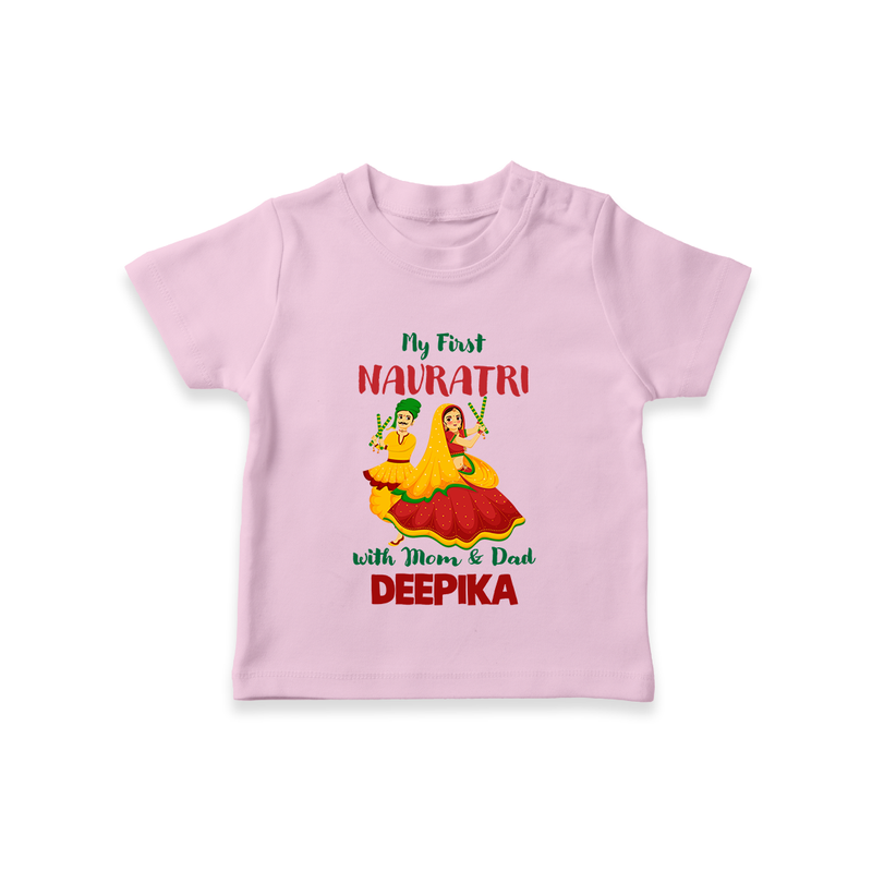 My First Navratri With Mom and Dad T-shirt | Personalized Baby T-shirt for Family Celebration - BABY PINK - 0-5 Months Old (Chest 17")