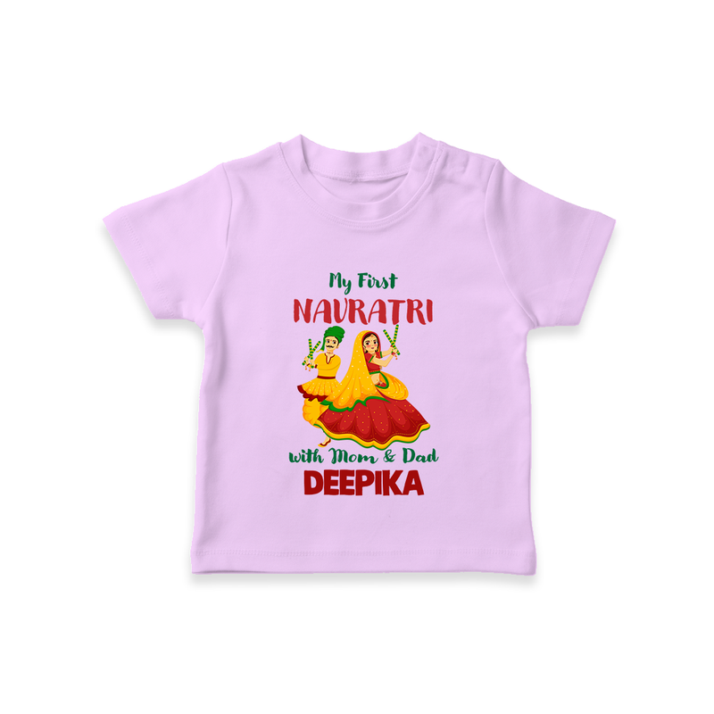 My First Navratri With Mom and Dad T-shirt | Personalized Baby T-shirt for Family Celebration - LILAC - 0-5 Months Old (Chest 17")