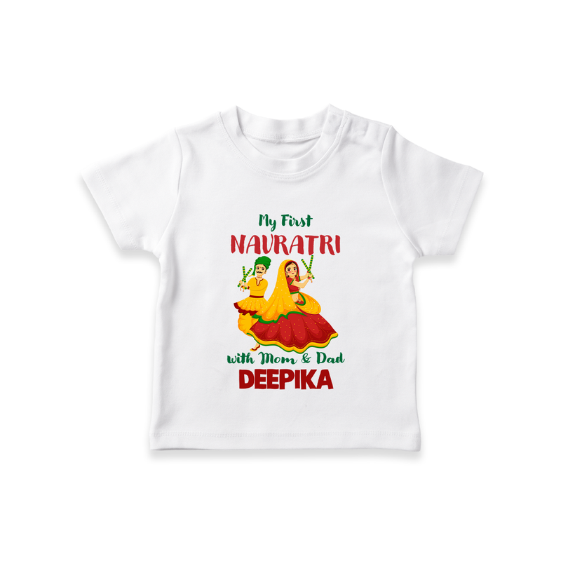 My First Navratri With Mom and Dad T-shirt | Personalized Baby T-shirt for Family Celebration - WHITE - 0-5 Months Old (Chest 17")