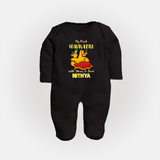 My First Navratri With Mom and Dad Sleep suit/full sleeve body suit | Personalized Baby Sleep suit/full sleeve body suit for Family Celebration - BLACK - New Born (Chest 7.5")
