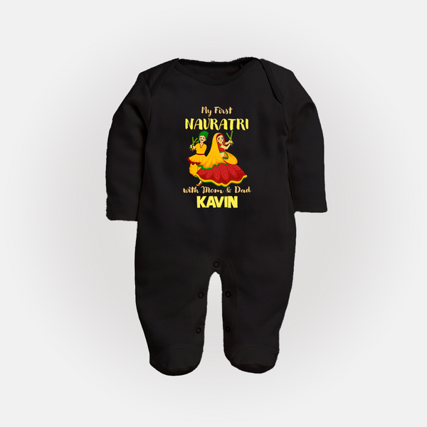My First Navratri Garba Couple Personalized Full Body Suit - BLACK - New Born (Chest 7.5")