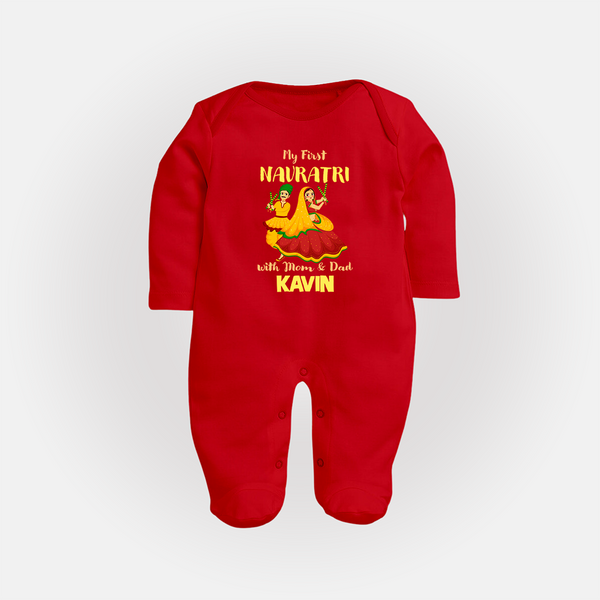 My First Navratri Garba Couple Personalized Full Body Suit - RED - New Born (Chest 7.5")