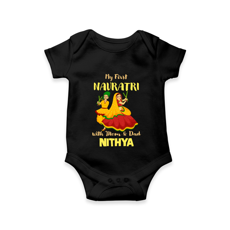 My First Navratri With Mom and Dad Romper/Onesie | Personalized Baby Romper/Onesie for Family Celebration - BLACK - New Born (Chest 14")