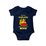 My First Navratri With Mom and Dad Romper/Onesie | Personalized Baby Romper/Onesie for Family Celebration - NAVY BLUE - New Born (Chest 14")