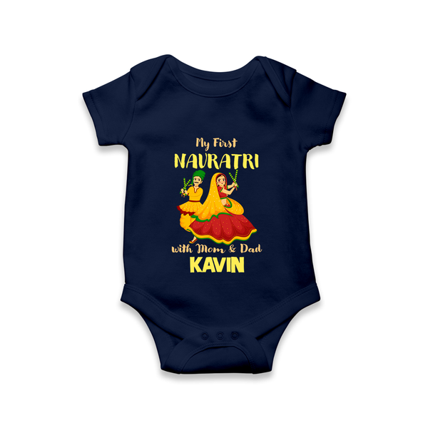 My First Navratri Garba Couple Personalized Romper - NAVY BLUE - New Born (Chest 14")