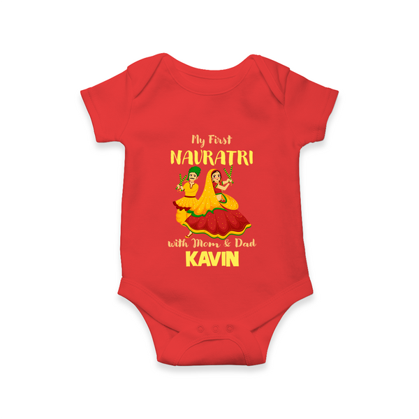 My First Navratri Garba Couple Personalized Romper - RED - New Born (Chest 14")
