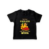 My First Navratri With Mom and Dad T-shirt | Personalized Baby T-shirt for Family Celebration - BLACK - 0-5 Months Old (Chest 17")