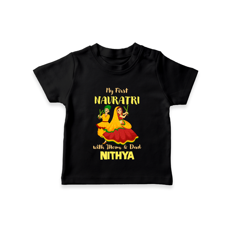My First Navratri With Mom and Dad T-shirt | Personalized Baby T-shirt for Family Celebration - BLACK - 0-5 Months Old (Chest 17")