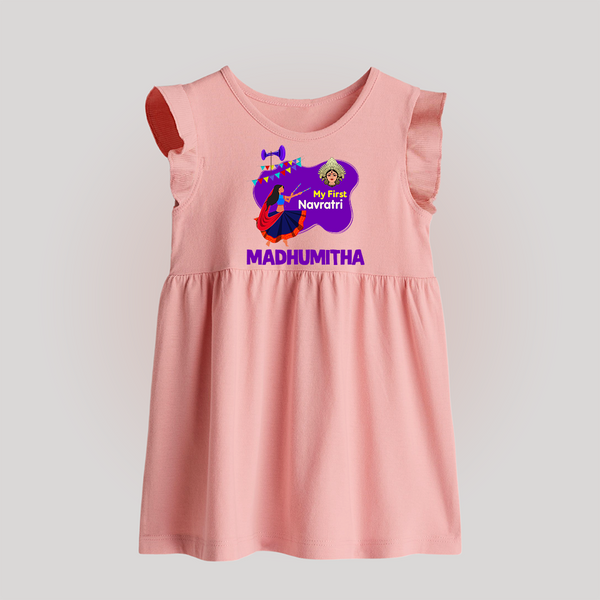 My First Navratri Garba Girl Personalized Baby Frock - BABY PINK - 0 - 3 Months Old (Chest 17")