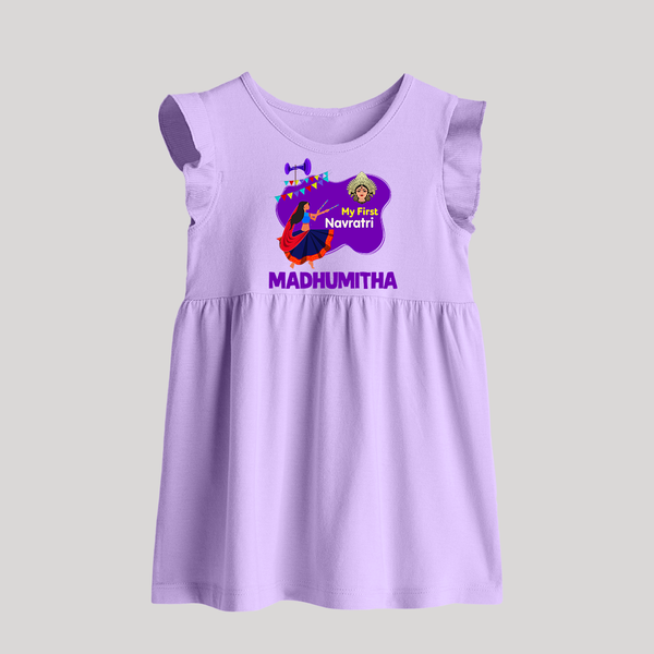 My First Navratri Garba Girl Personalized Baby Frock - LILAC - 0 - 3 Months Old (Chest 17")