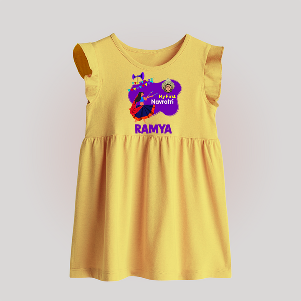My First Navratri Baby frock | Custom Baby frock for Little Festival-Goer - PASTEL YELLOW - 0 - 3 Months Old (Chest 17")