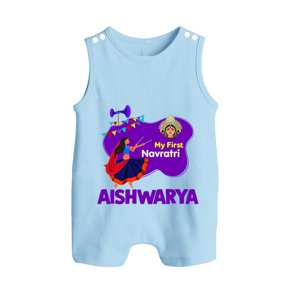 My First Navratri Garba Girl Personalized Button Romper - BABY BLUE - New Born (Chest 18")
