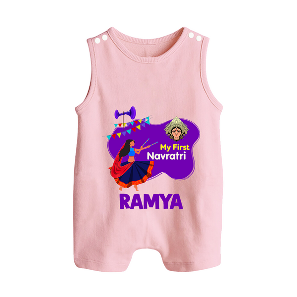 My First Navratri Romper suit/sleeveless romper | Custom Baby Romper suit/sleeveless romper for Little Festival-Goer - BABY PINK - 0 - 5 Months Old (Chest 18")