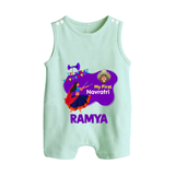 My First Navratri Romper suit/sleeveless romper | Custom Baby Romper suit/sleeveless romper for Little Festival-Goer - MINT GREEN - 0 - 5 Months Old (Chest 18")