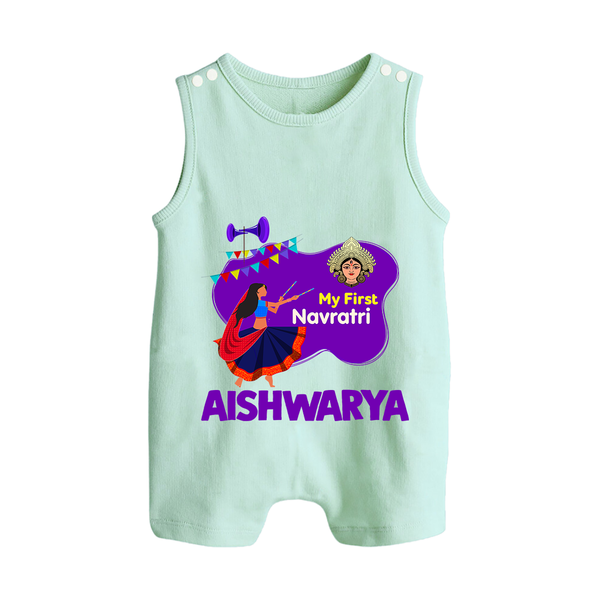My First Navratri Garba Girl Personalized Button Romper - MINT GREEN - New Born (Chest 18")