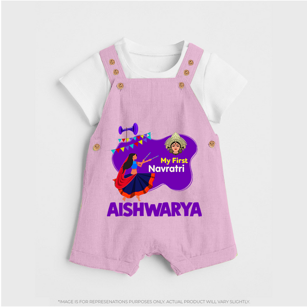 My First Navratri Garba Girl Personalized Dungaree - BABY PINK - 0 - 5 Months Old (Chest 18")