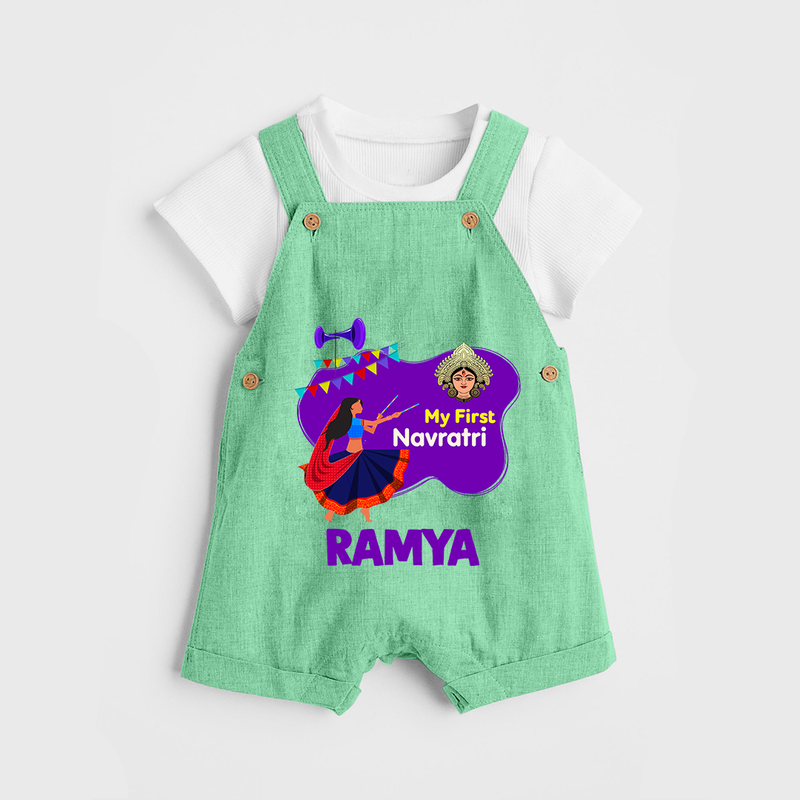 My First Navratri Dungaree set | Custom Baby Dungaree set for Little Festival-Goer - GREEN - 0 - 5 Months Old (Chest 18")