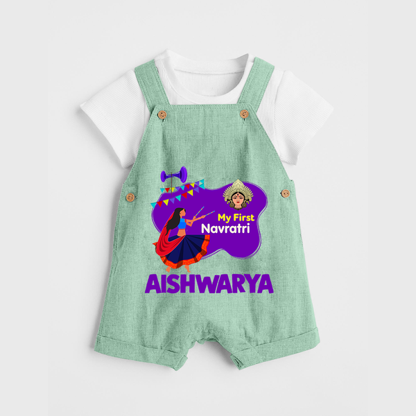 My First Navratri Garba Girl Personalized Dungaree - MINT GREEN - 0 - 5 Months Old (Chest 18")