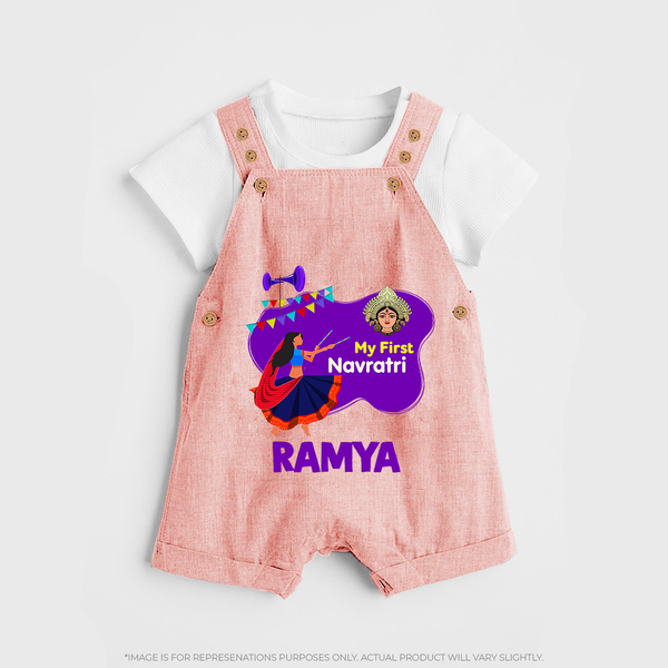 My First Navratri Dungaree set | Custom Baby Dungaree set for Little Festival-Goer - PEACH - 0 - 5 Months Old (Chest 18")