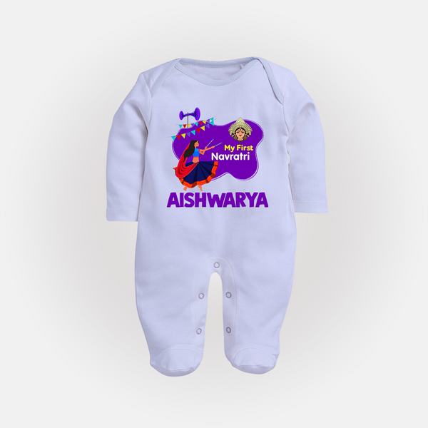My First Navratri Garba Girl Personalized Full Body Suit - BABY BLUE - New Born (Chest 7.5")