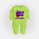 My First Navratri Garba Girl Personalized Full Body Suit - LIME GREEN - New Born (Chest 7.5")