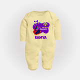 My First Navratri Sleep suit/full sleeve body suit | Custom Baby Sleep suit/full sleeve body suit for Little Festival-Goer - PASTEL YELLOW - New Born (Chest 7.5")