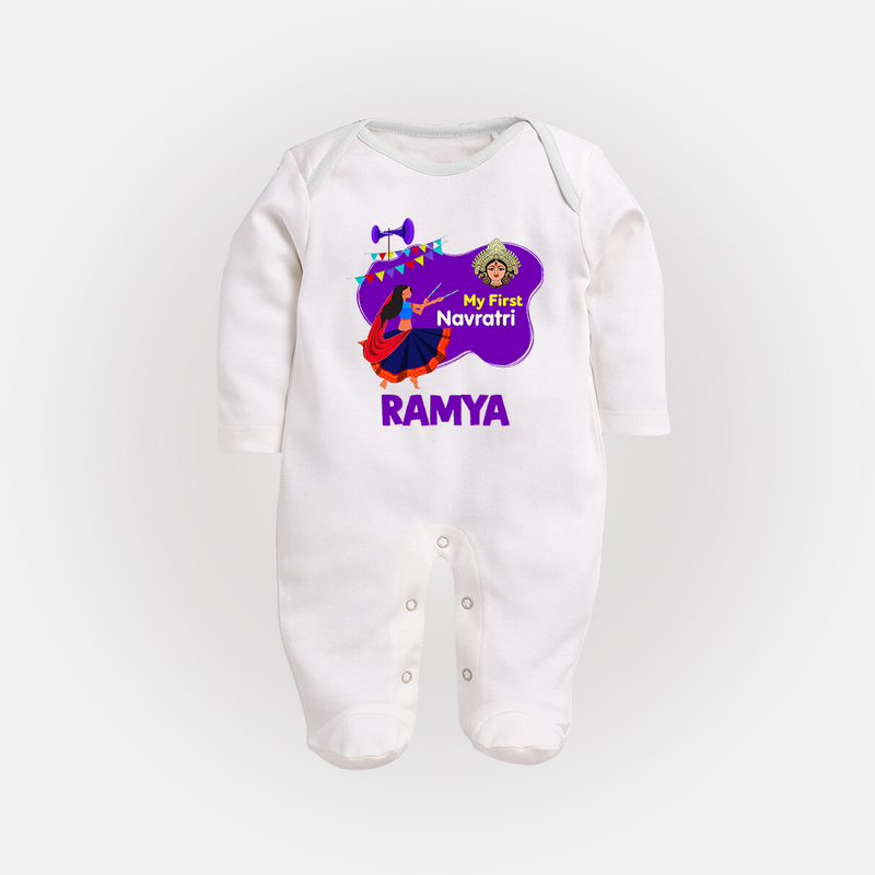 My First Navratri Sleep suit/full sleeve body suit | Custom Baby Sleep suit/full sleeve body suit for Little Festival-Goer - WHITE - New Born (Chest 7.5")