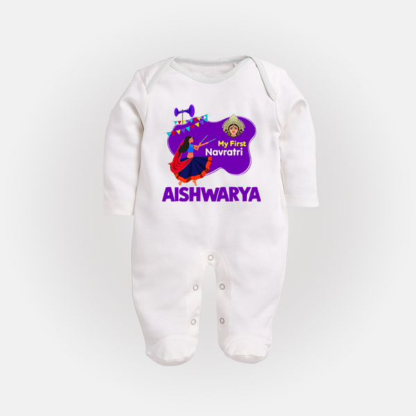 My First Navratri Garba Girl Personalized Full Body Suit - WHITE - New Born (Chest 7.5")