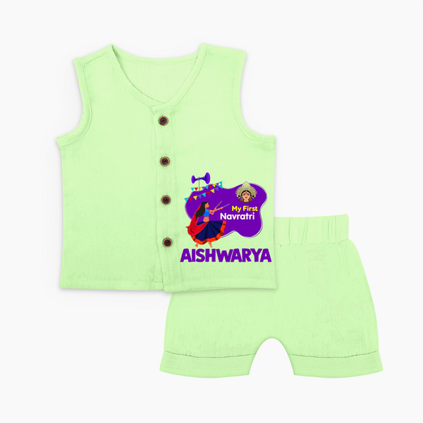My First Navratri Garba Girl Personalized Jabla Set - PASTEL GREEN - 0 - 3 Months Old (Chest 9.8")