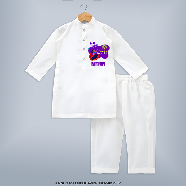 My First Navratri Kurta Set | Custom Baby Kurta Set for Little Festival-Goer - WHITE - 3 - 6 Months Old (Chest 24", Kurta Length 14'', Waist 19", Pant Length 14")