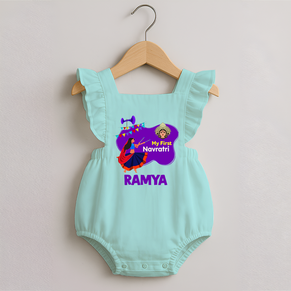 My First Navratri Romper frock | Custom Baby Romper frock for Little Festival-Goer - MINT GREEN - 0 - 3 Months Old (Chest 19")