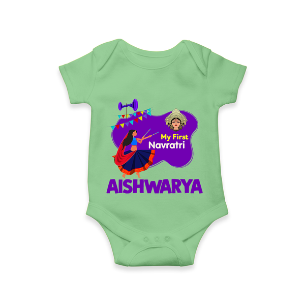 My First Navratri Garba Girl Personalized Romper - GREEN - New Born (Chest 14")