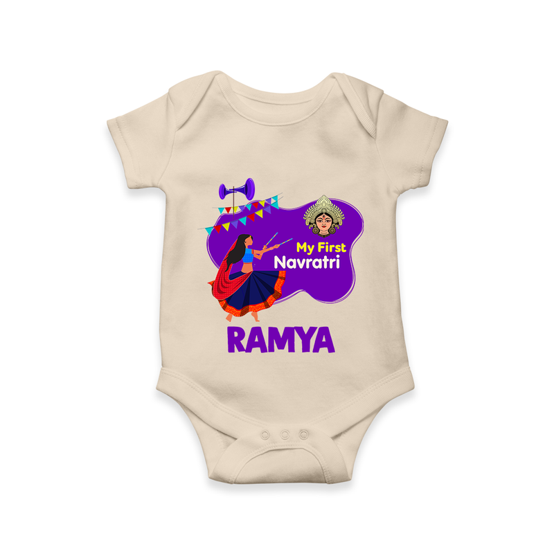My First Navratri Romper/Onesie | Custom Baby Romper/Onesie for Little Festival-Goer - IVORY - New Born (Chest 14")