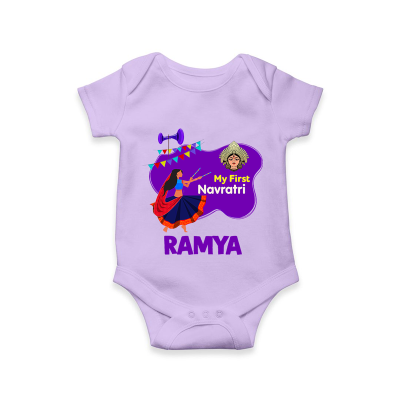 My First Navratri Romper/Onesie | Custom Baby Romper/Onesie for Little Festival-Goer - LILAC - New Born (Chest 14")